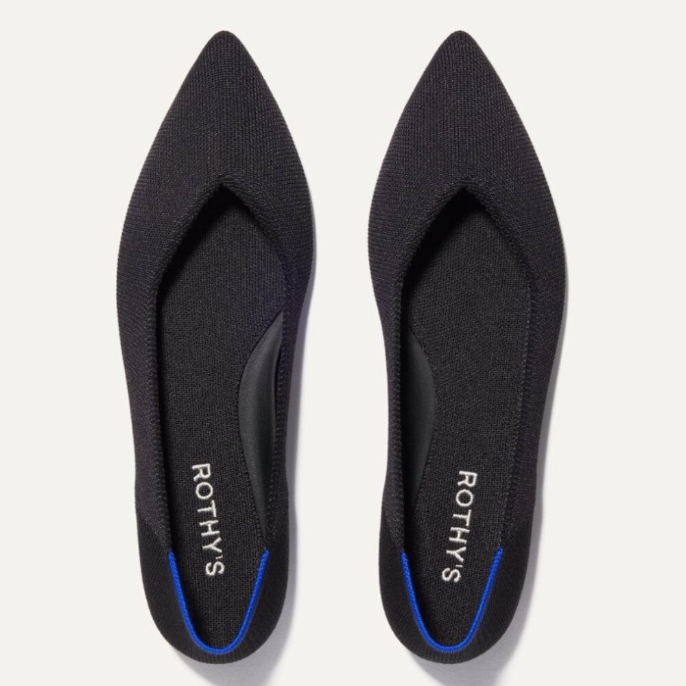 Rothy's Women's Black 'The Point II' Flats with Blue Trim - Size 9W